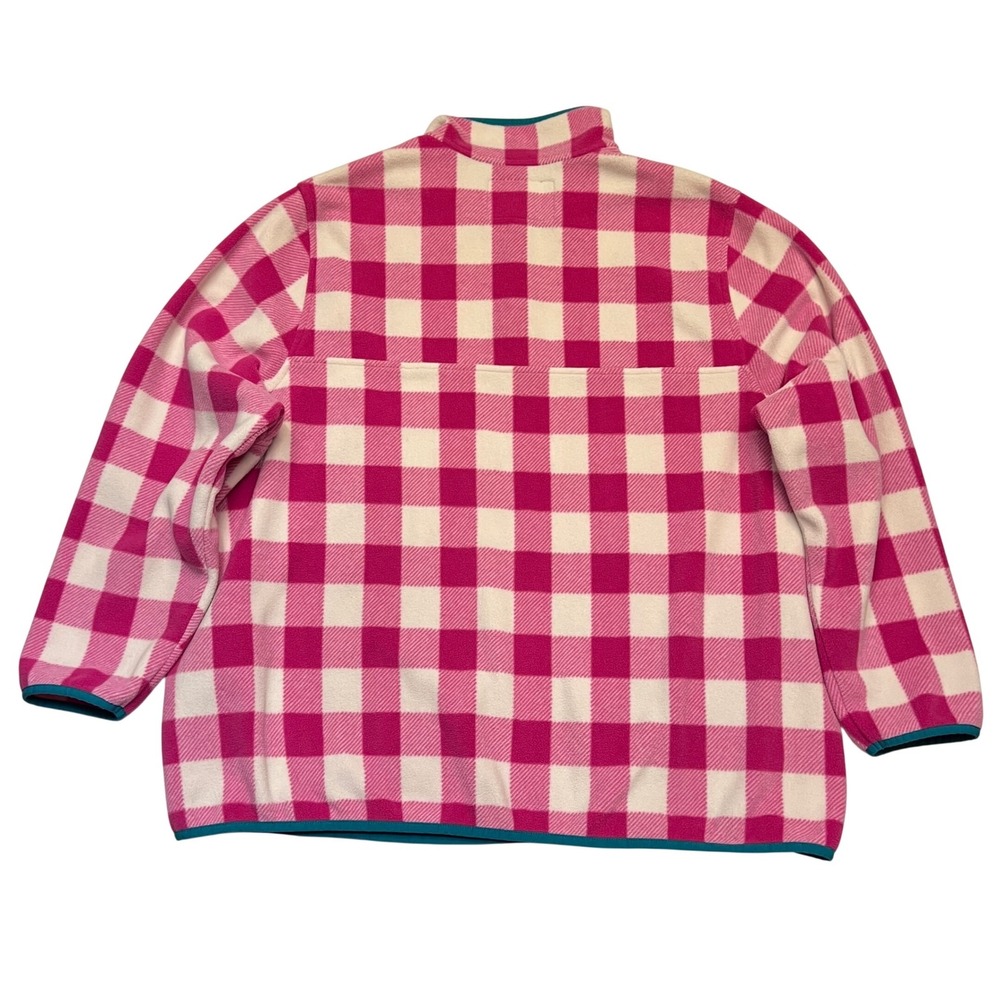 Lands' End Pink White Buffalo Check Coastal Preppy Fleece Pullover Size 2X - Picture 7 of 8